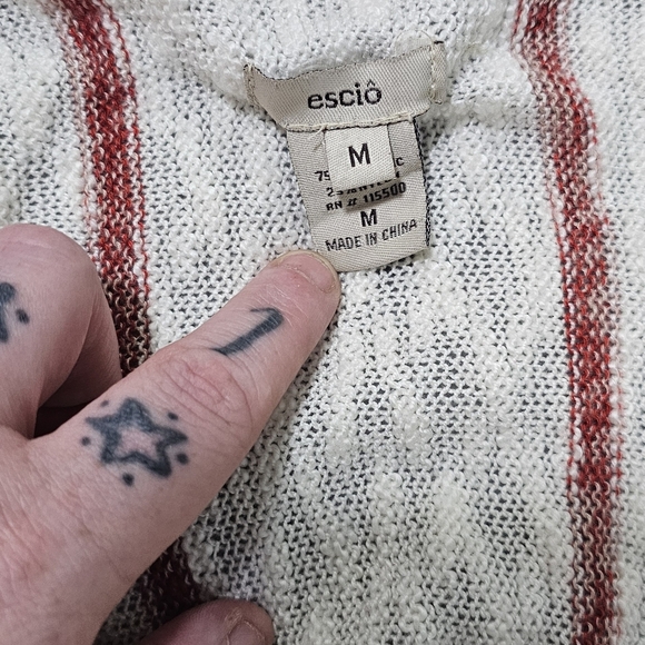 ESCIO | WATERFALL FRONT, FRINGE BOTTOM STRIPED LIGHTWEIGHT CARDIGAN - Picture 14 of 16